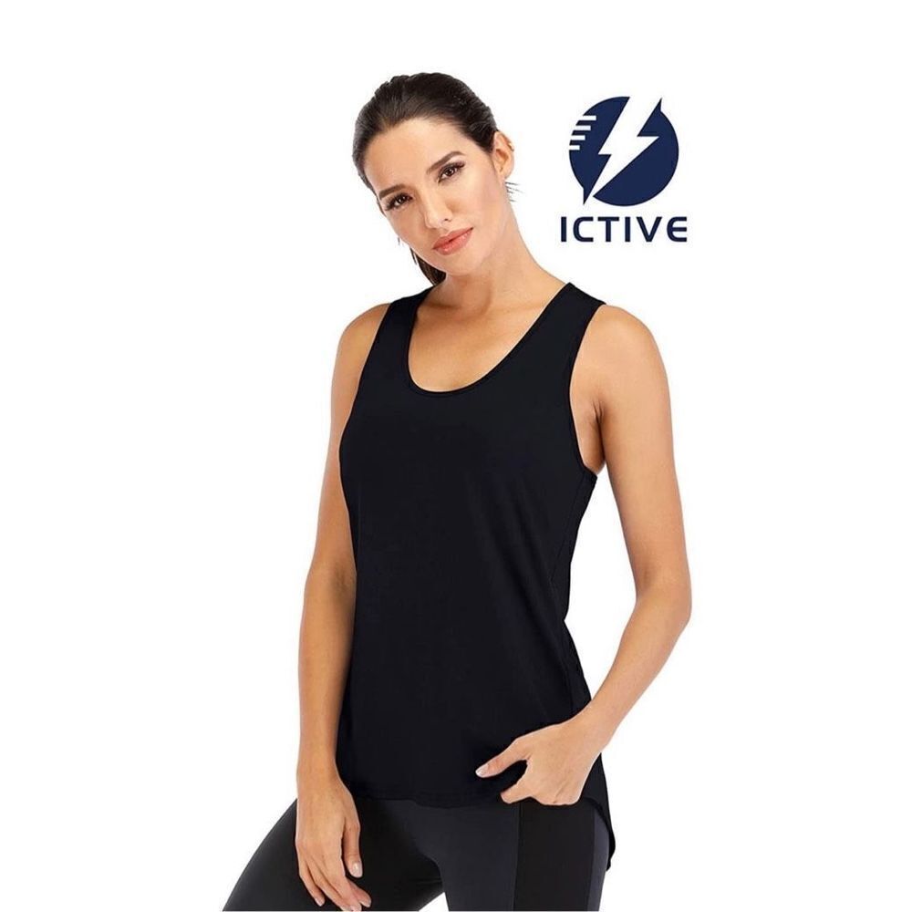 NWT Womens Ictive Black Racerback Fitness Running Dri Fit Tank Top - Sz M